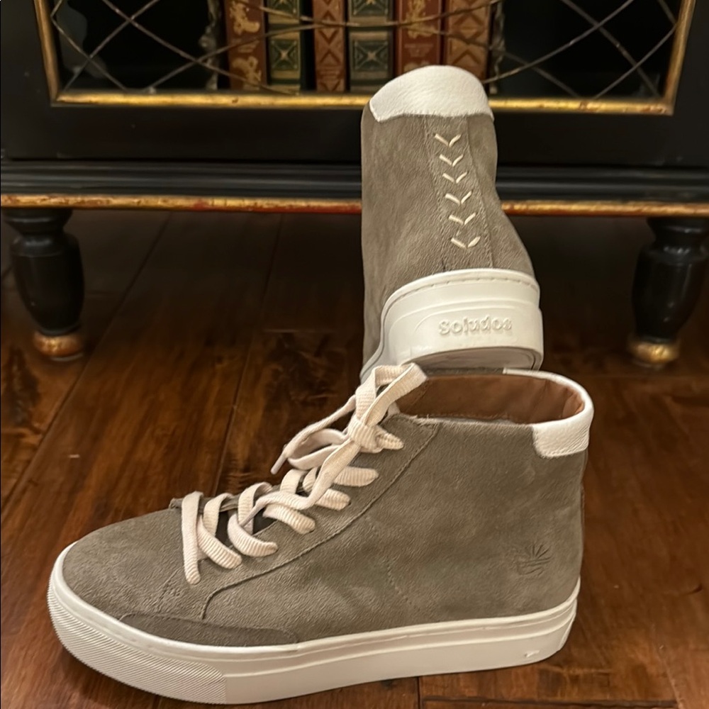 Soludos Ibiza High Top Platform Suede Sneakers Sage Taupe Anthropologie Size 8.5